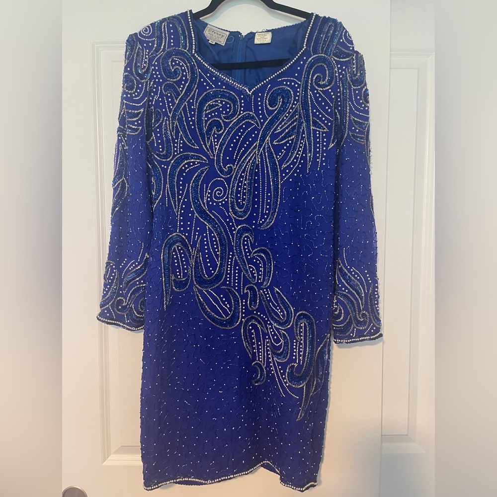 Stenay Royal Blue Beaded Long Sleeve Evening Dress